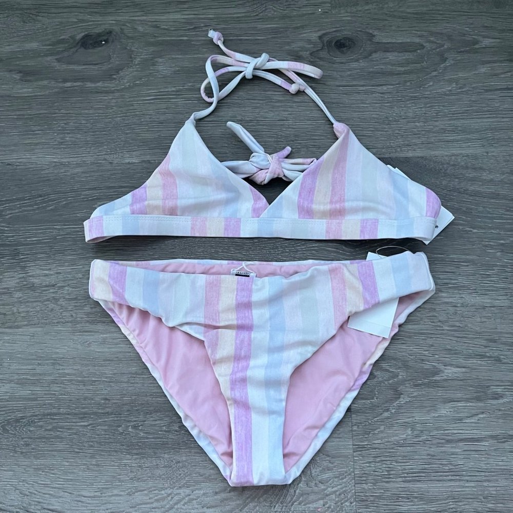 NWT Splendid Heathered Ombre Stripe Wrap Tri Bra Set Swim Two Piece Pastel 12